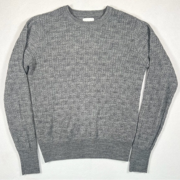 FRANK AND OAK Grey Wool‎ Blend Knitted Stitch Crewneck Pullover Sweater Size L - Picture 1 of 12